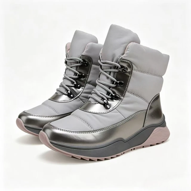 Women's Winter Snow Boots Lace-Up Fleece Lining Non-Slip Wedge Sole Outdoor Hiking Warm Ankle Boots