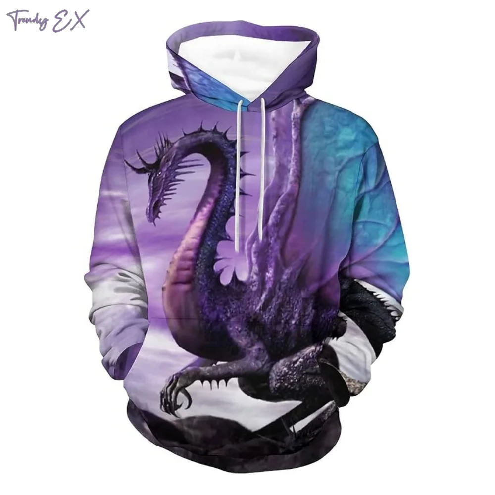 Sweatshirts for Men Cool Dragon Print Streetwear Oversized Hoodie Tops Fashion Sport Kangaroo Pocket Long Sleeve Tracksuit Men