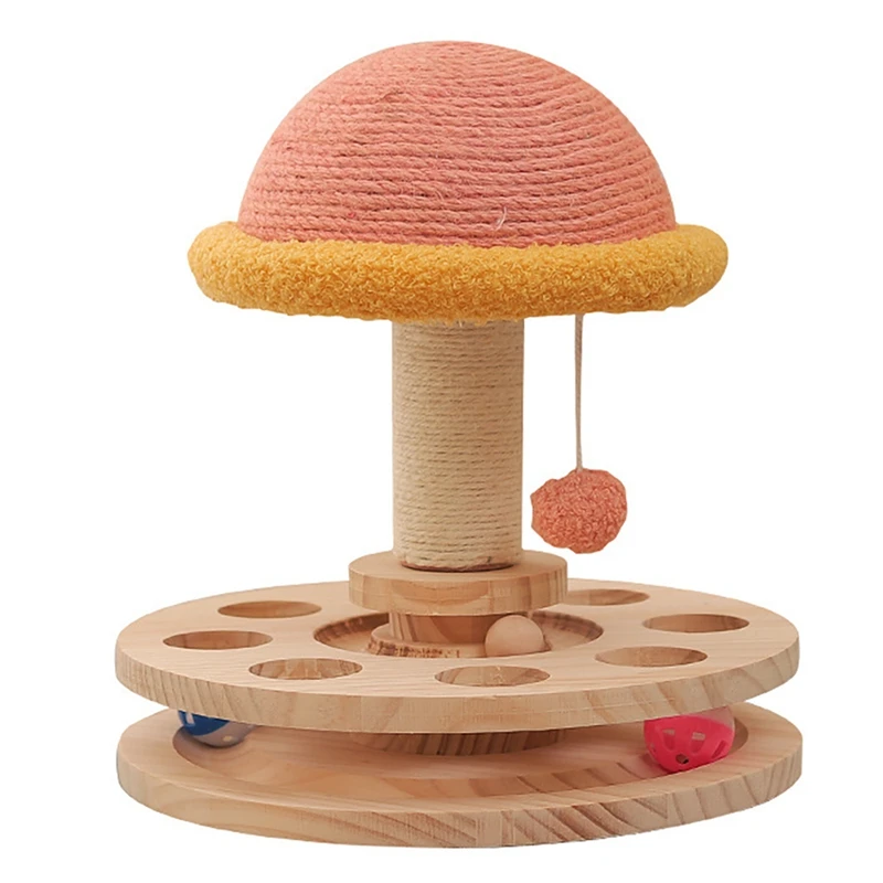 Wooden Track Balls Turntable Mushroom Cat Tree 2 In 1 Interactive Cat Toy Balls Fun For Cats And Kitten