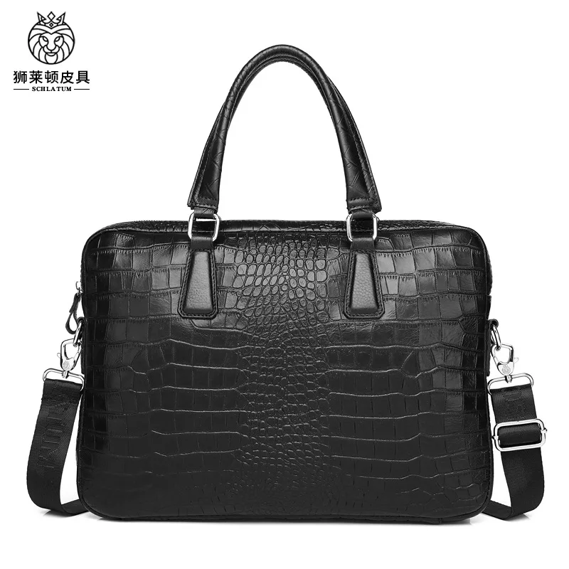 New Men\'s Briefcase 100% Genuine Leather Handbags Crocodile Pattern Men\'s Official Bag 15 inch laptop bag messenger bag