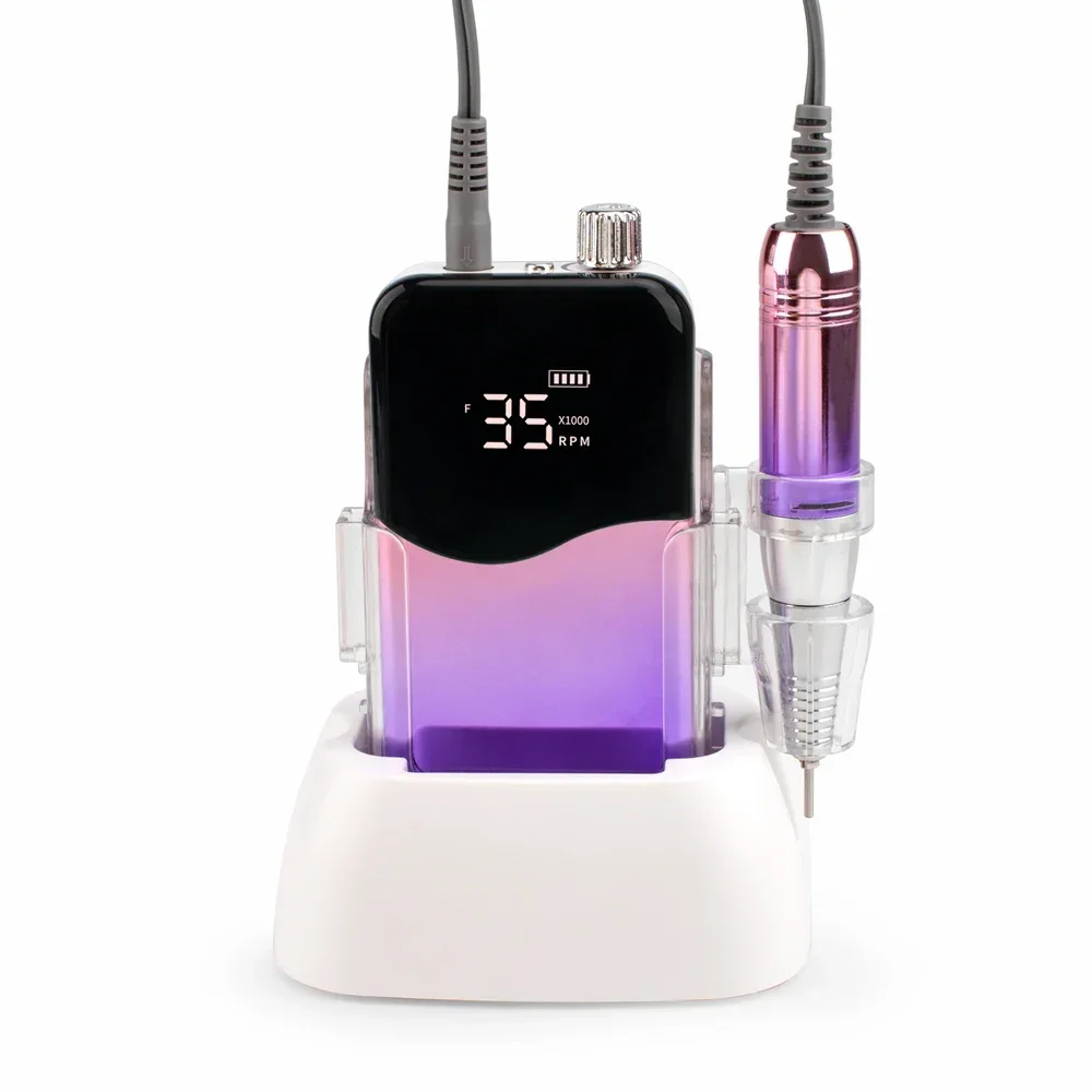 Ponceuse à Ongles Rechargeable à Poignée Violette Dégradée 35000 tr/min, Portable, Sans Fil, Électrique, de Bureau, Ensemble de Machine de Manucure