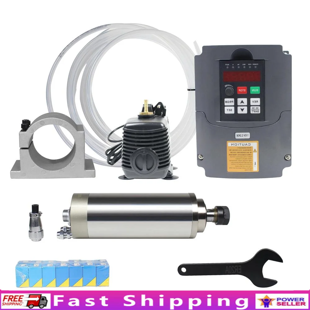 High Speed 2.2KW Water Cooled Spindle Motor Kit 110V VFD Inverter CNC 80mm Spindle Aircraft Plug Kit