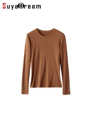 SuyaDream, camiseta de fondo para mujer, mezcla de viscosa de seda, mangas largas, camisa térmica básica sólida, Top de Otoño Invierno 2024