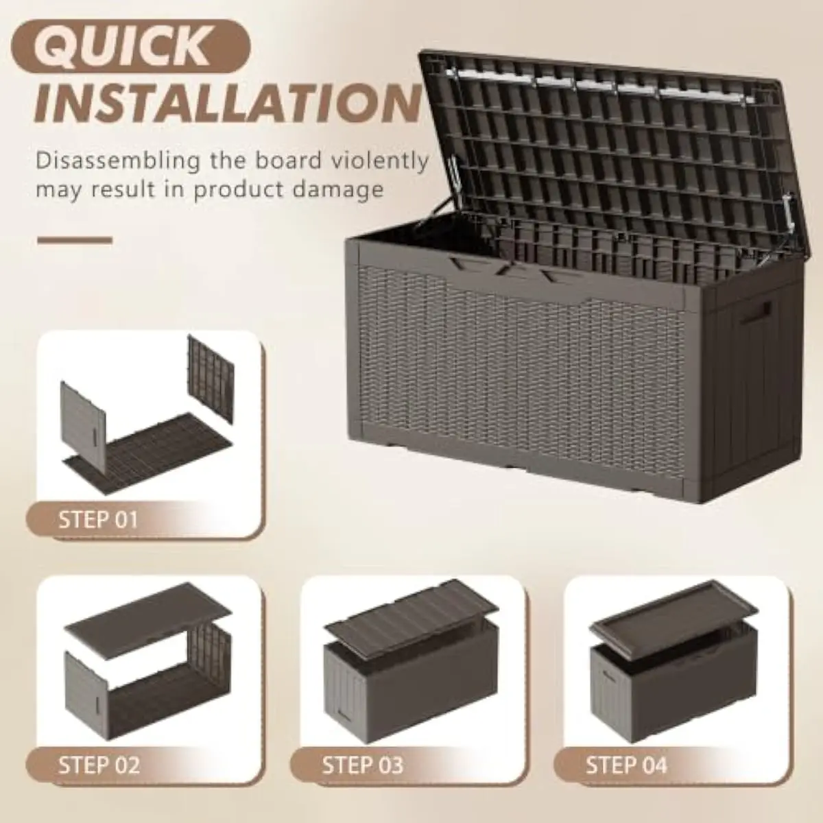 100 Gallon Resin Deck Box Storage Bench with Cushion, Waterproof Lockable Outdoor Patio Storage for Garden Tools Pool Supplies - view 5