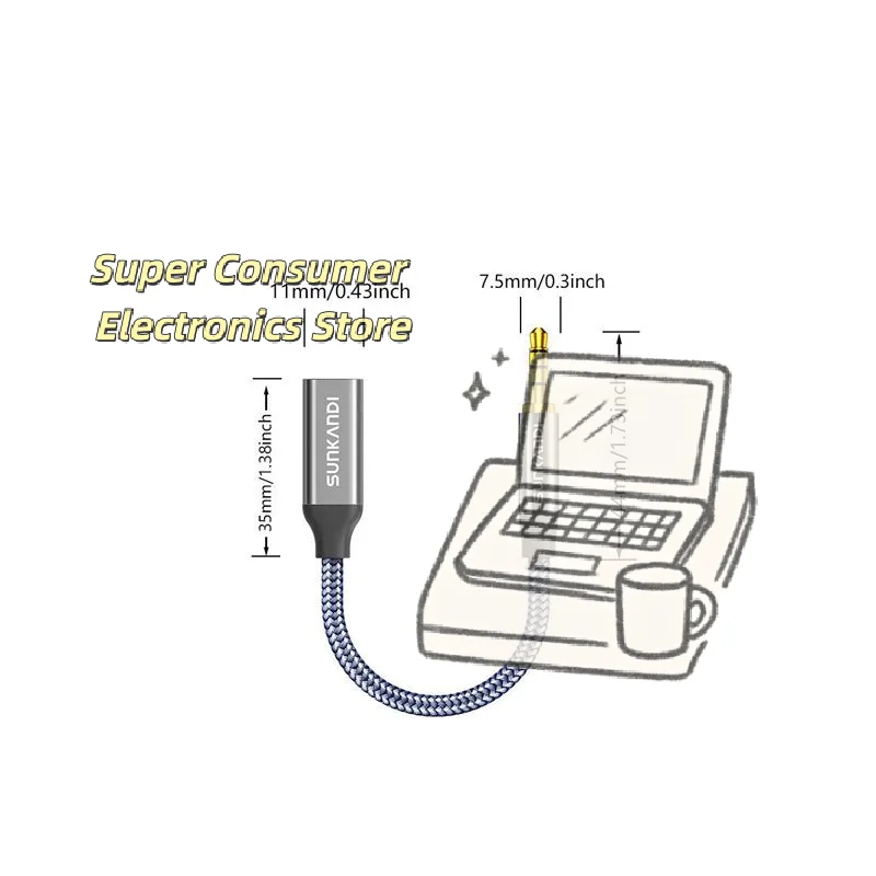 3.5mm Male to USB C Female Audio Cable Durable Braided Cord Type C Headphone Adapter for Android Phone Car Audio System
