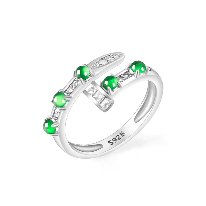 

Natural A-grade Jade Yang Green Ring Ice Jadeite S925 Silver Inlaid Fashionable For Women's Gifts Jewelry Simple Adjustable