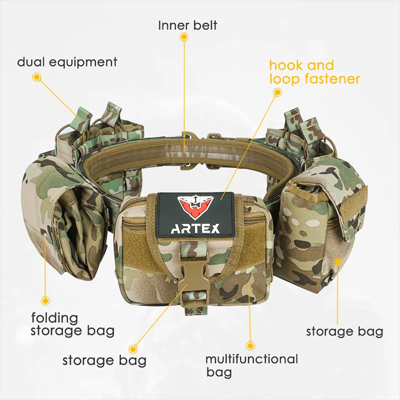 Set di cinture da battaglia per esterni Artex Cinture di servizio Cintura multiuso Airsoft per le forze dell'ordine con buste per accessori 2002