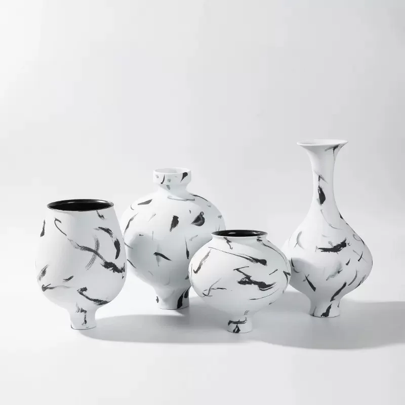 New Chinese ink pattern ceramic dining table flower arrangement porch art flower ornament