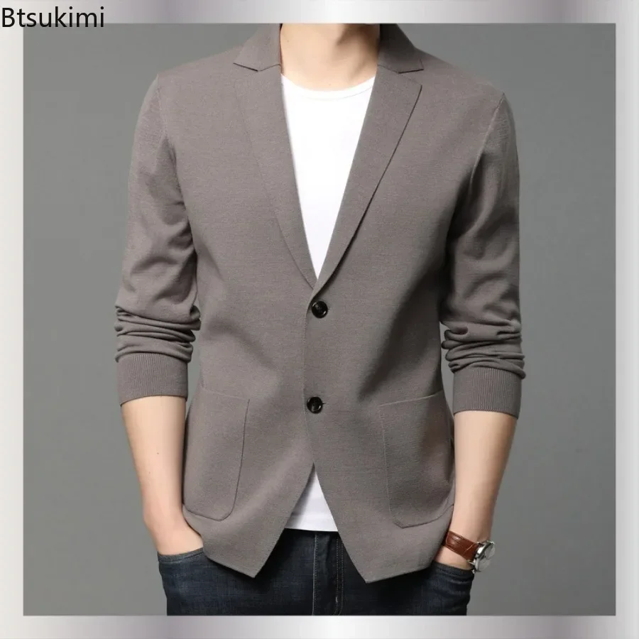 

Casual Business Fashion Suit Jackets 2025 Men's Knitted Sweater Coats Solid Slim Cardigan Elegant Handsome Men Clothing Sweaters