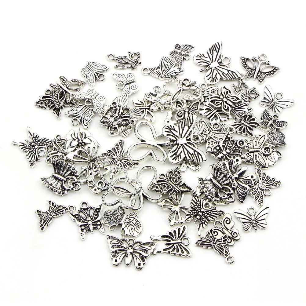 

60pcs Butterfly Charm Pendants Mixed Design Jewelry Making Supplies Ancient Silver Accessories DIY Decorations