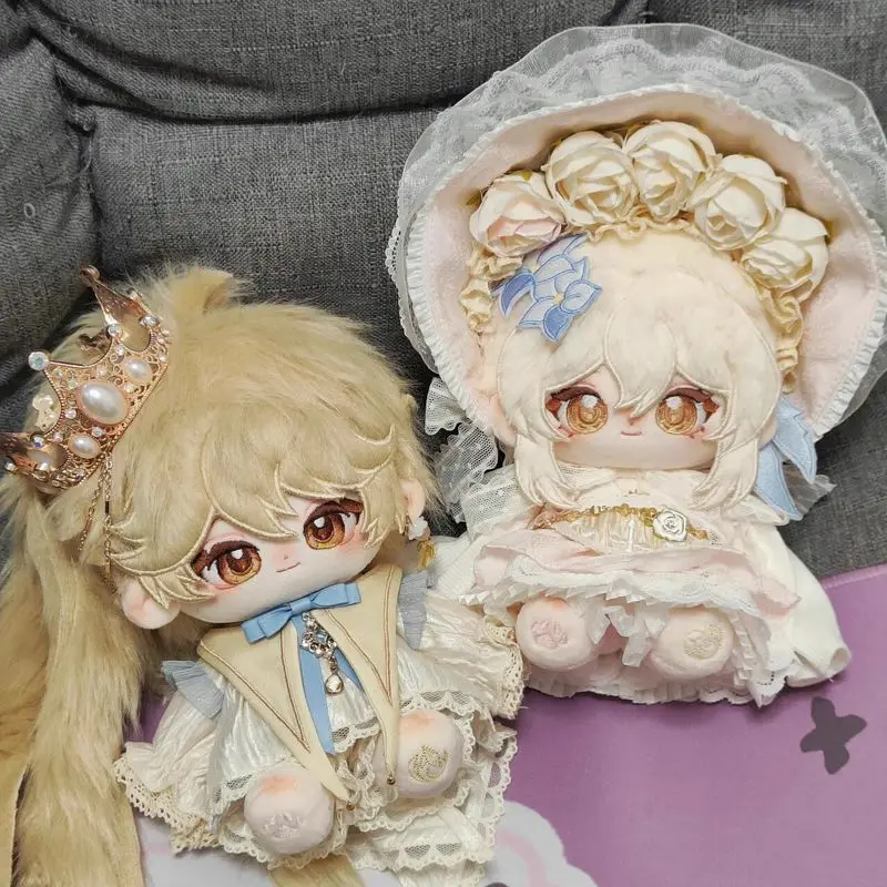 

Хлопковая кукла Genshin Impact Traveler Aether & Lumine длиной 20 см — высококачественный плюшевый веерочный коллекционный подарок в стиле игры