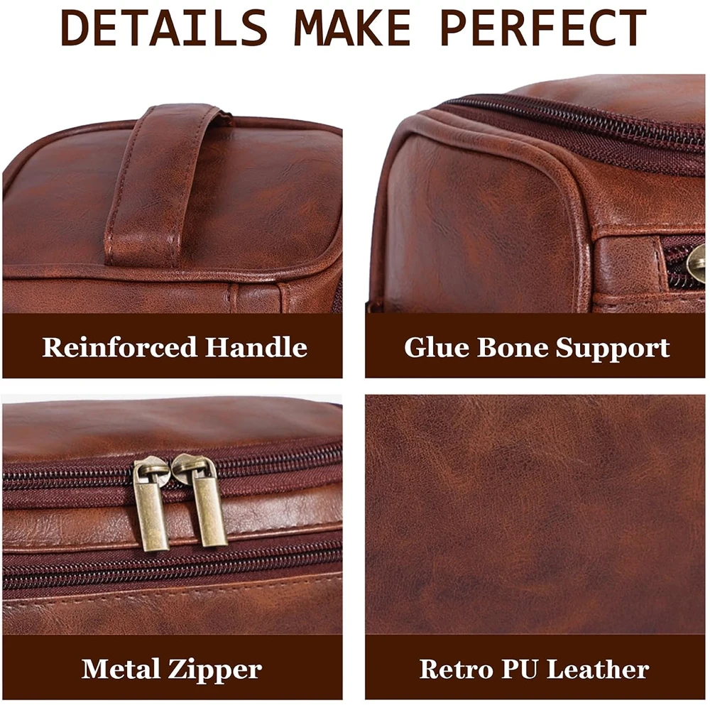1Pcs Toiletry Bag for Men, Large Leather Shaving Kit, Travel Essentials, Water-resistant Shaving Bag for Toiletries Accessories
