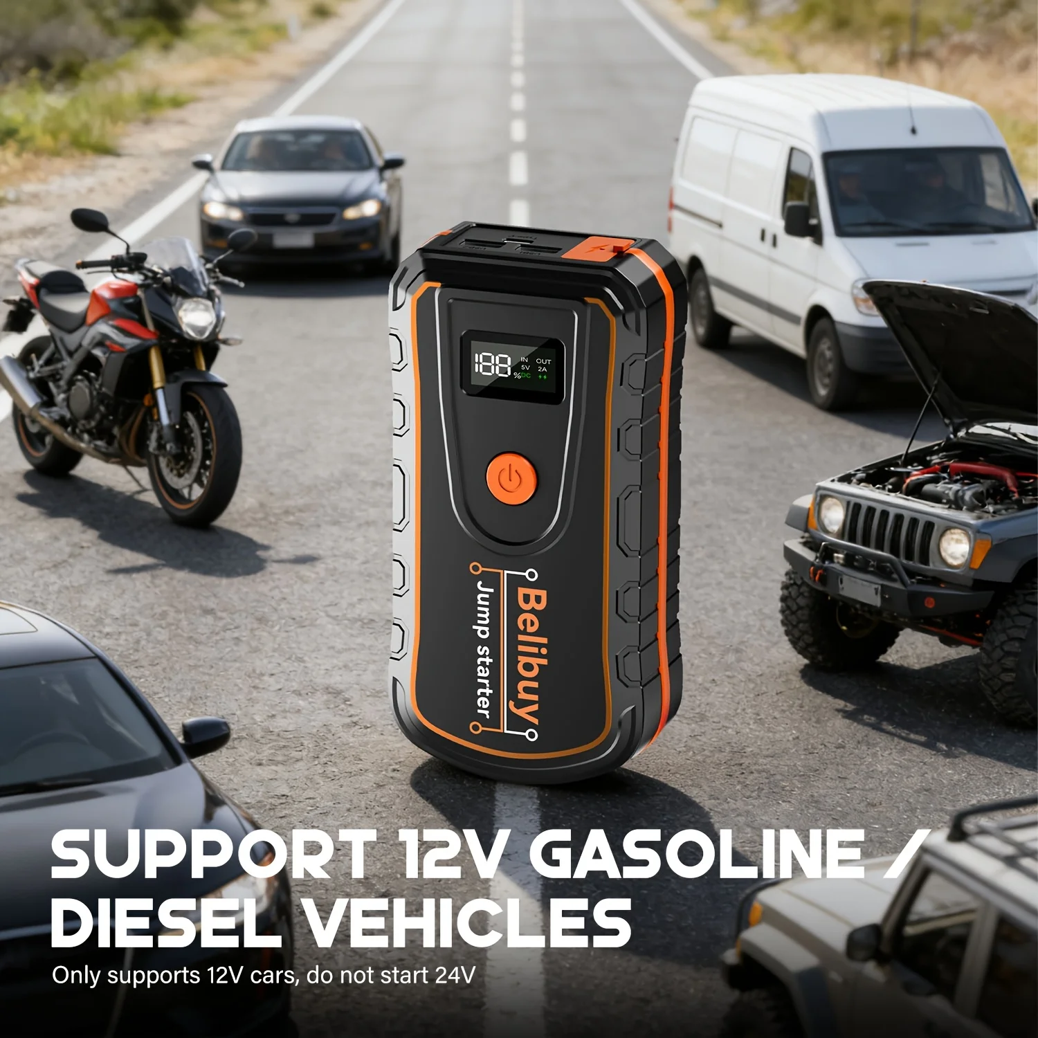 

8000 Amp Car Battery Starter, 12 Volt Starter Battery Pack, Acceleration Charger, Portable Charger And Jumper Are Suitable for 1.32 Gallon Gasoline And 101.44 Ounce Diesel Engine.
