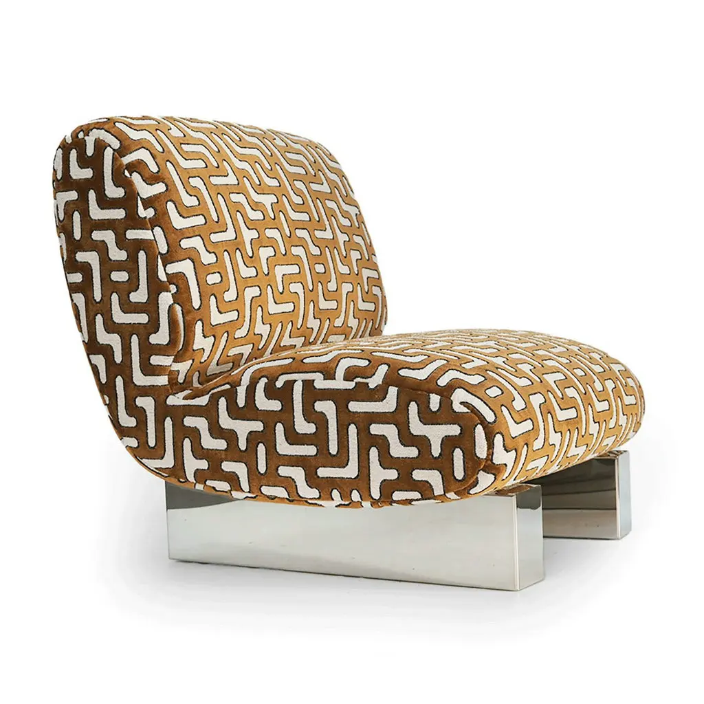 

◌a Modern Luxury Living Room Comfortable Fabric Lounge Chair and Ottoman Metal Single Sofa Chair and Footstool for Hotel Villa