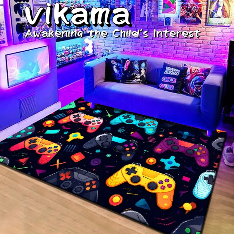 VIKAMA 3D Game Console Video Game Grip Gaming Room Bedroom Theme Hotel Dirt Resistant Rugs Washable Foot Mats Non-slip