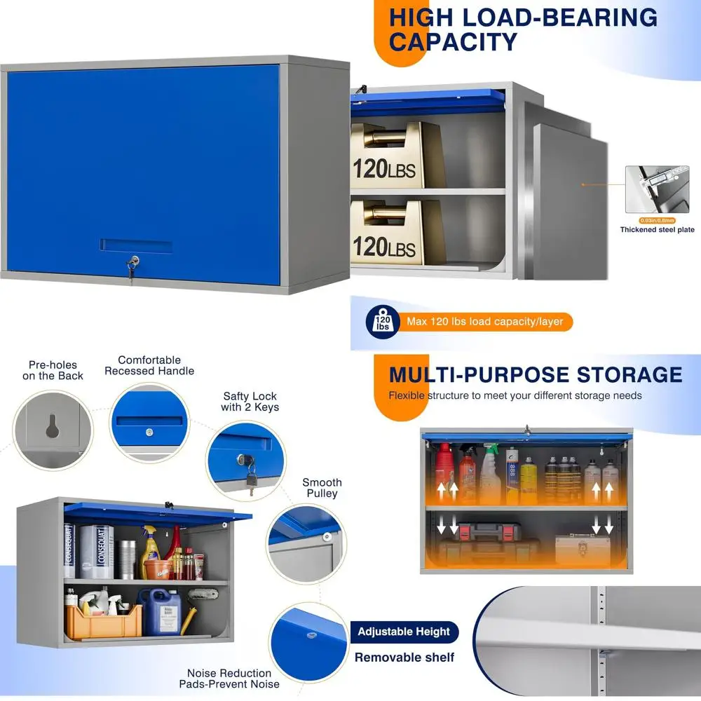 

Blue Gray Wall-Mounted Metal Storage Cabinet with Doors & Shelves, 21.6 H, Ideal for Garage, Basement, Kitchen, Warehouse