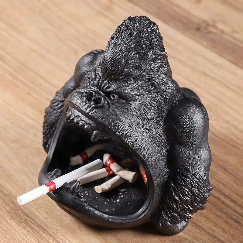 Creative Ceramic Gorilla Ashtray Cartoon Cute Animal Living Room Office Decor Large-capacity Anti-ash Car Ashtray Birthday Gift - Image 2