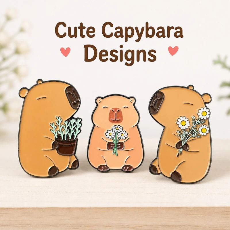Cute Cartoon Capybara Bouquet Brooch Casual Alloy Enamel Badge Kids Gift Pin DIY Clothing Bag Hat Scarf T-shirt Jeans Decoration