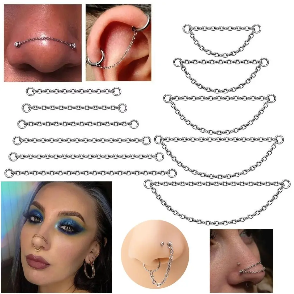 Cadena de titanio de moda para la nariz, cadena de tres capas de 25-50mm, cadena labret, cadena doble DIY, pendientes Daith, joyería para piercing de oreja y nariz
