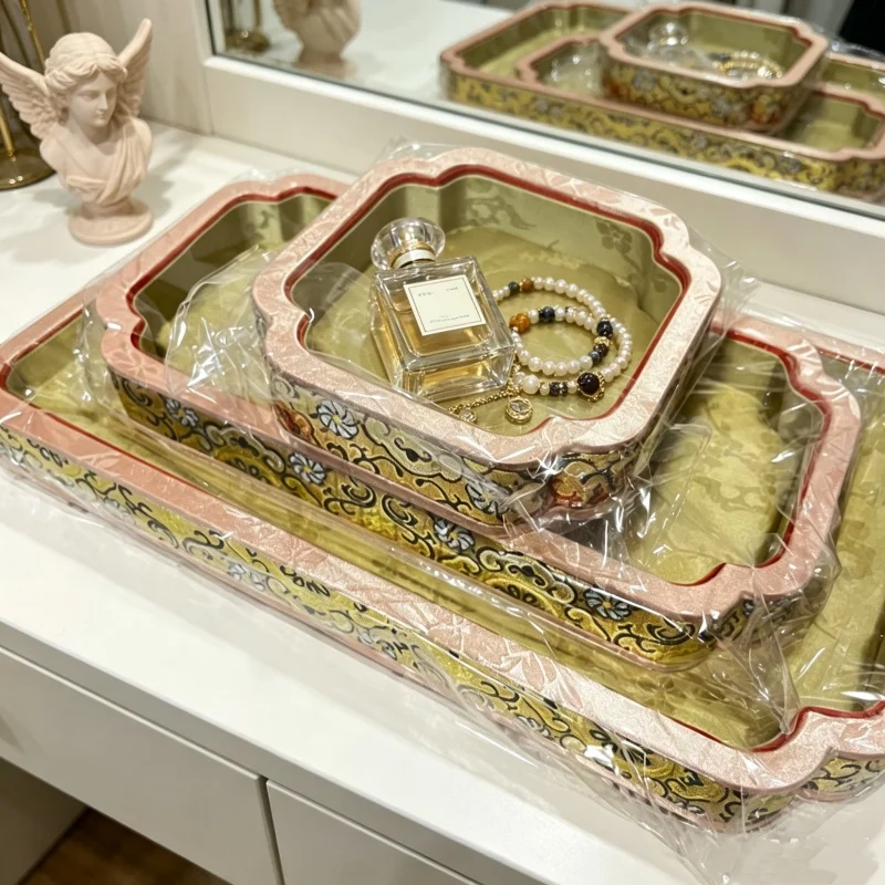 Palace Velvet Jewelry Appraisal Dish, Handmade Light Luxury Tray for Jade Agate & Bracelet, Shop Organizer Stand