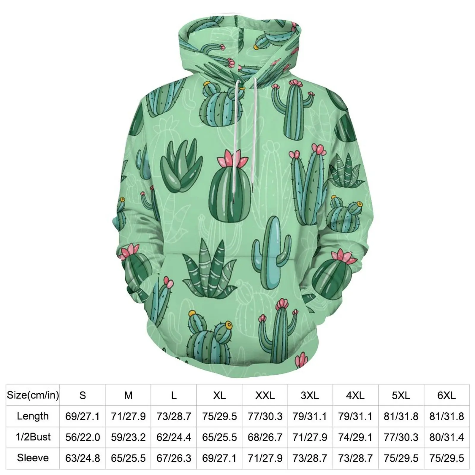 Cute Cactus Hoodies Pink Floral Print Street Wear Casual Hoodie Long Sleeve Modern Graphic Sweatshirts Birthday Present