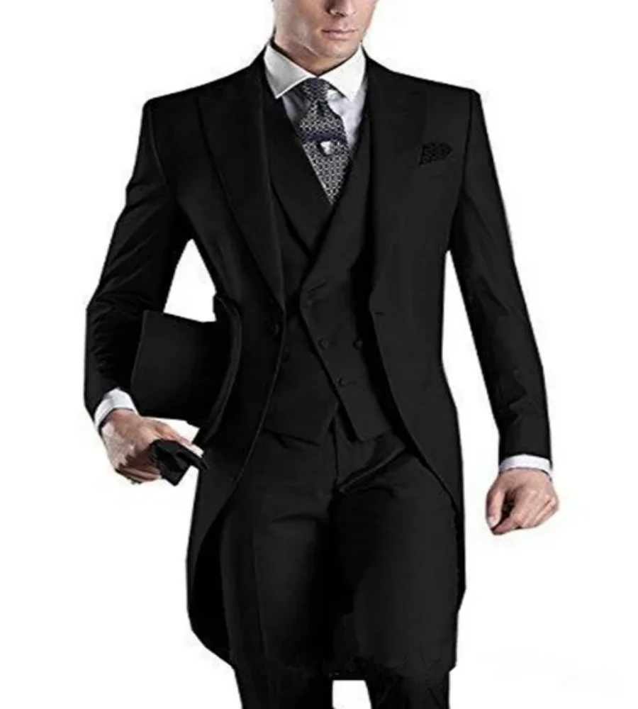 

Classic Long Bridegroom Tuxedo Formal Custom Design Tailcoat Men Party Groomsmen Suits For Wedding Tuxedos Jacket+Pants+Vest