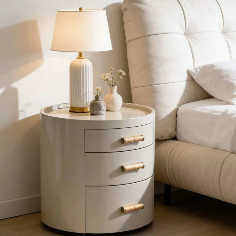 Mesita de noche redonda Fendi, mueble de almacenamiento de lujo ligero de alta gama, mueble de almacenamiento para dormitorio y hogar