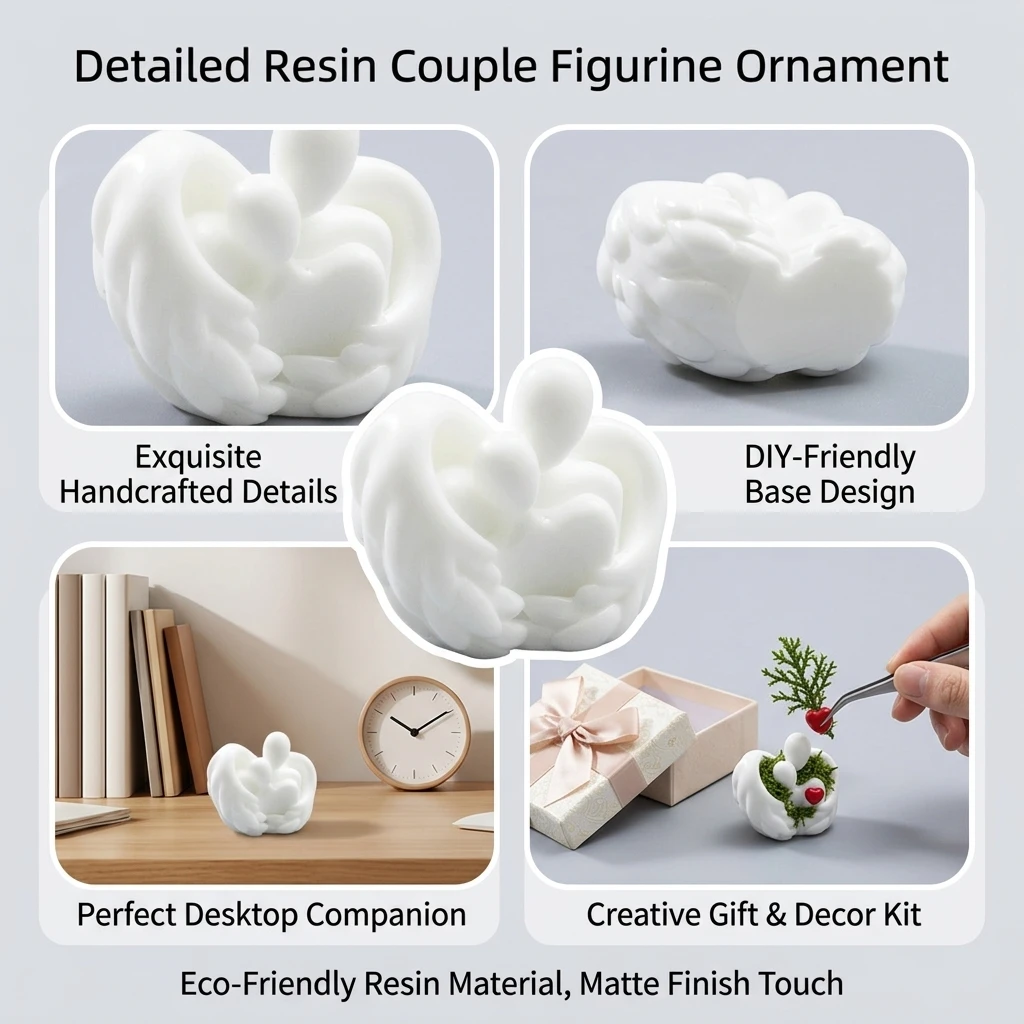 Couple Figurine Romantic Anniversary Gift for Lovers Resin Angel Hugging Statue Matte Desktop Ornament Home Office Decor Art