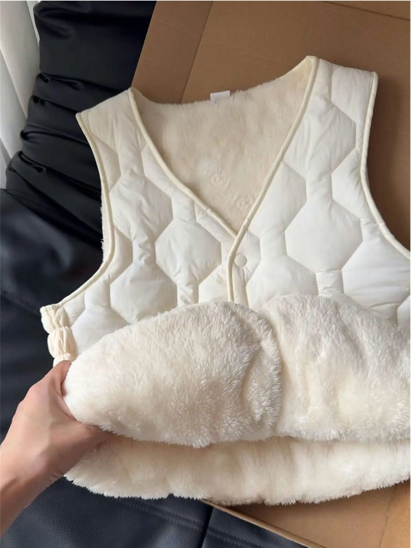 Thiened Fce Damen Jaet V-Ne ort Weste Innenbekleidung Casual Sle Diamond Pattern Baumwolle Herbst Winter Oberbekleidung