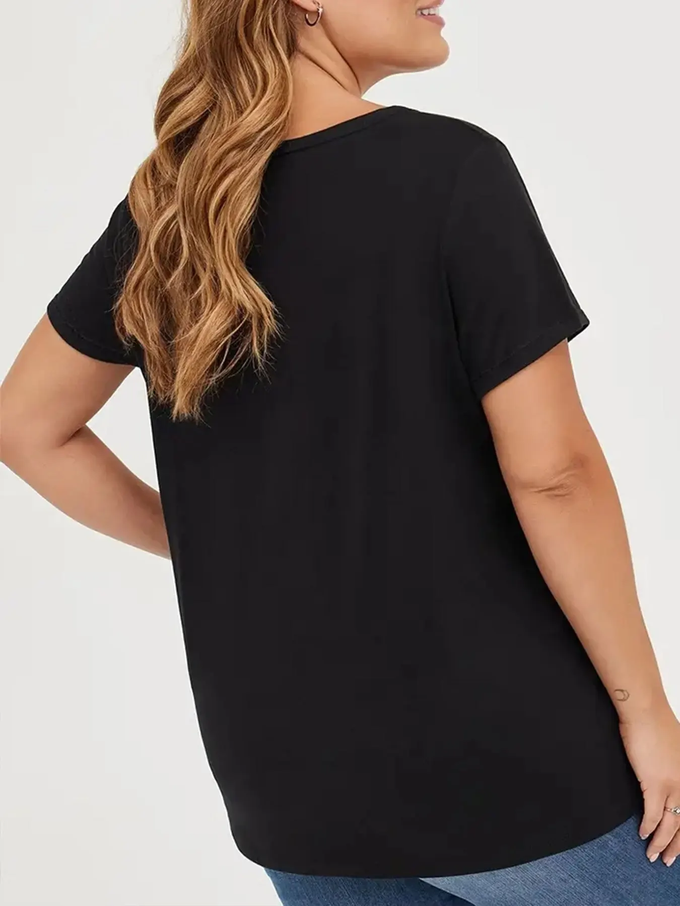 플러스 사이즈 여성용 꽃무늬 및 기하학 그래픽 프린트 티셔츠 - 반소매 크루넥 캐주얼 탑, 노란색 액센트가 있는 검정색