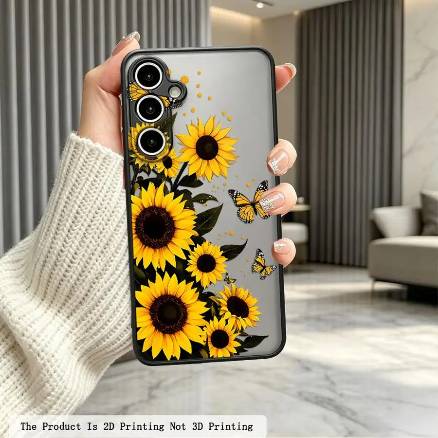 Case for Samsung Galaxy A54 A73 A33 A52S A72 A17 A52 A53 A35 A34 A36 A56 A55 A16 A15 A14 A23 Phone Cover Sunflower Butterfly