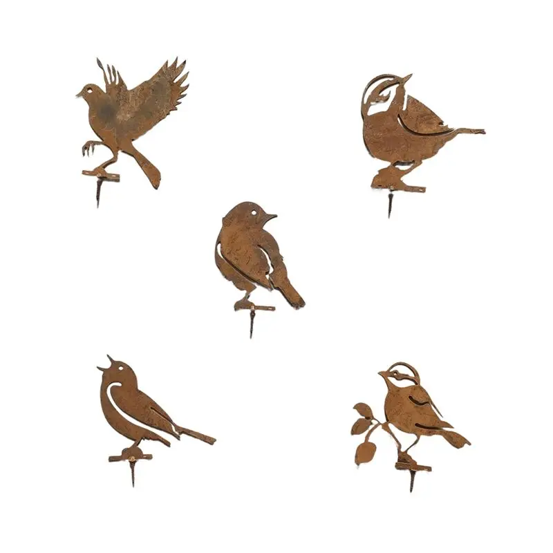 A76I-Rusty Birds Decoration, Metal Birds Statues Lifelike Patinas Metal Birds Garden Ornaments Silhouette Garden Fence Decor