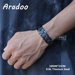 ARADOO Classic Hexagonal Honeycomb Design Titanium Steel Men's Bracelet Hematite Magnetic Therapy Power Wristband