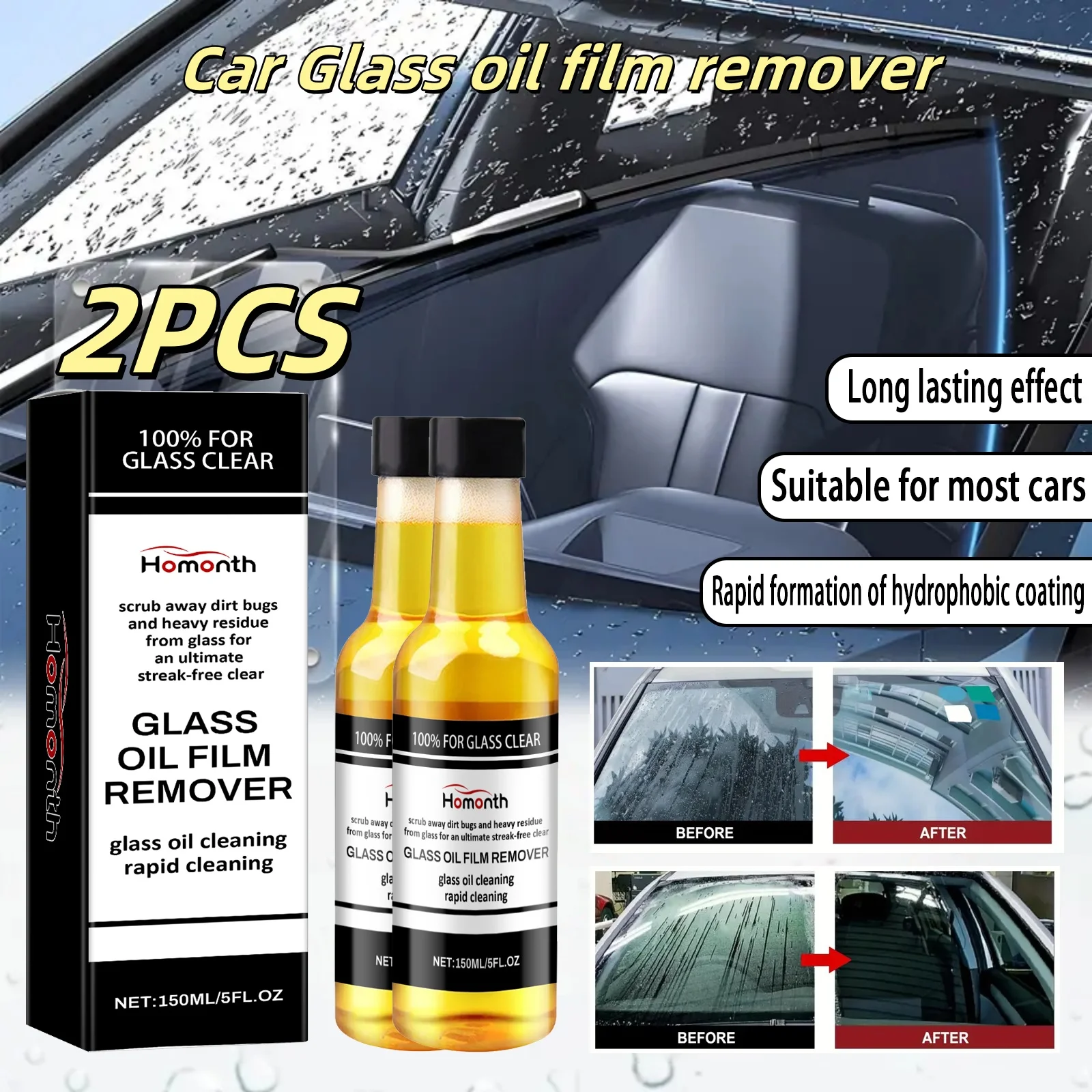 

2PCS New Glass Polishing Compound Car Windshield Oil Film Deep Film Removal Window Auto Clear Remover Detailing Cleaner Paste