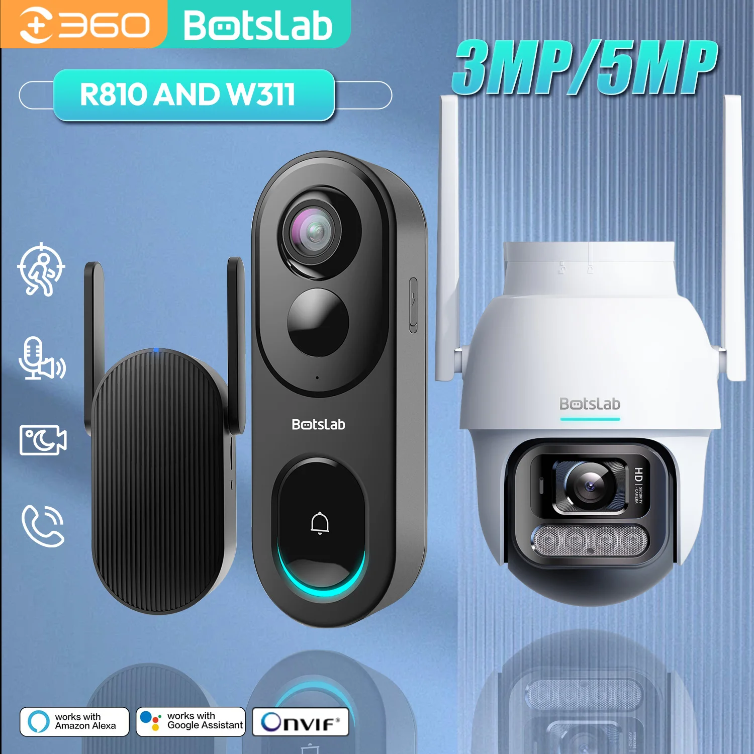 

Botslab 3MP/5MP CCTV camera surveillance extérieure cam Night Vison Digital 2-Way Talking Doorbell Cam 2.4GHz WiFi Doorbell Cam