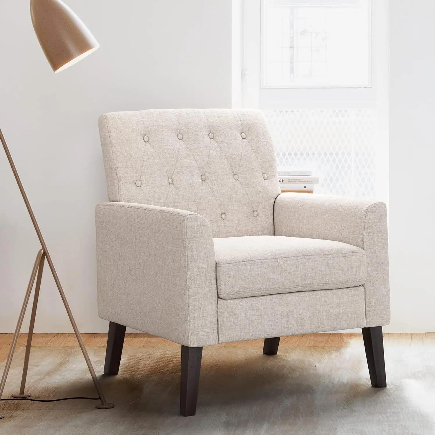 Accent Chair for Living Room, Bedroom, Small Space. Linen Color Linen, Button Tufted, 18.5\
