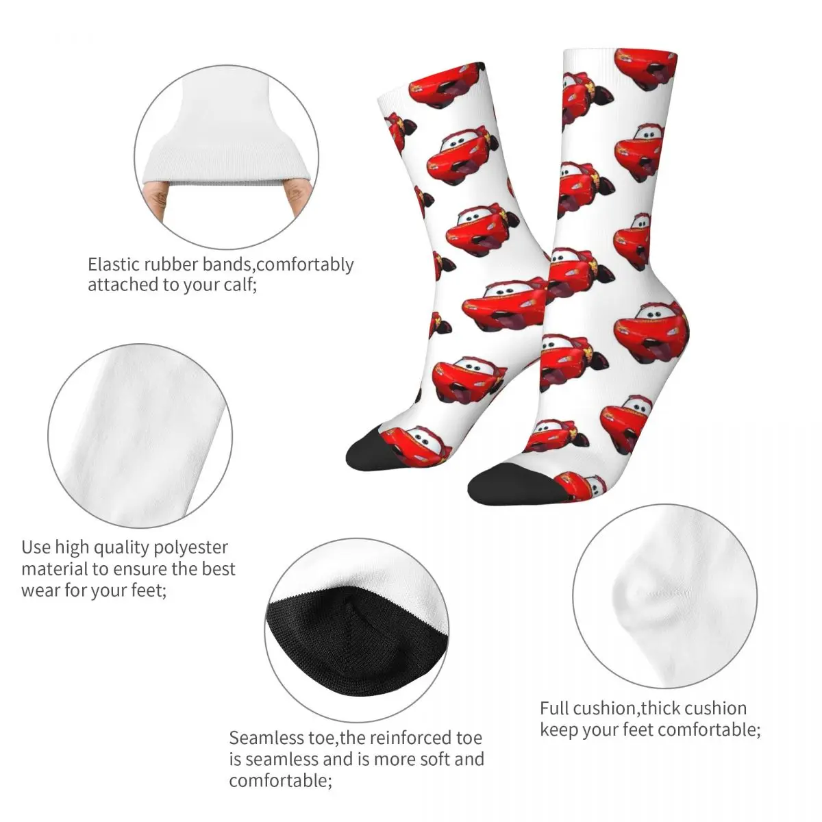 Lightning McQueen Number 95 Socks Cartoon Red Car Kawaii Stockings Winter Non Slip Couple Socks Breathable Design Running Socks