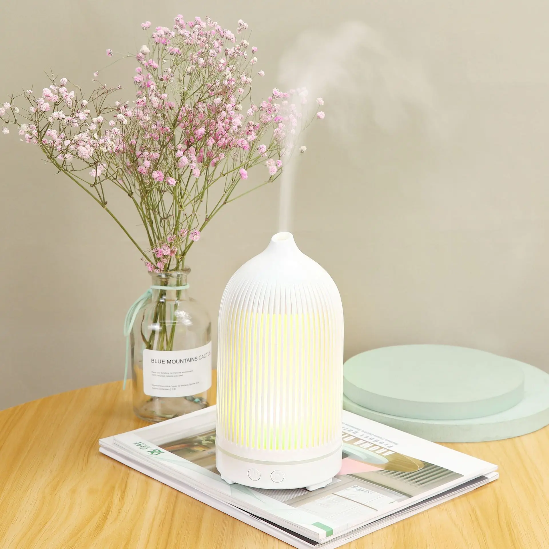 Kleurrijke Geurverspreider Ultrasone Verneveling Mini Desktop Usb Luchtbevochtiger Thuis Houtnerf Essentiële Olie Diffuser 5V