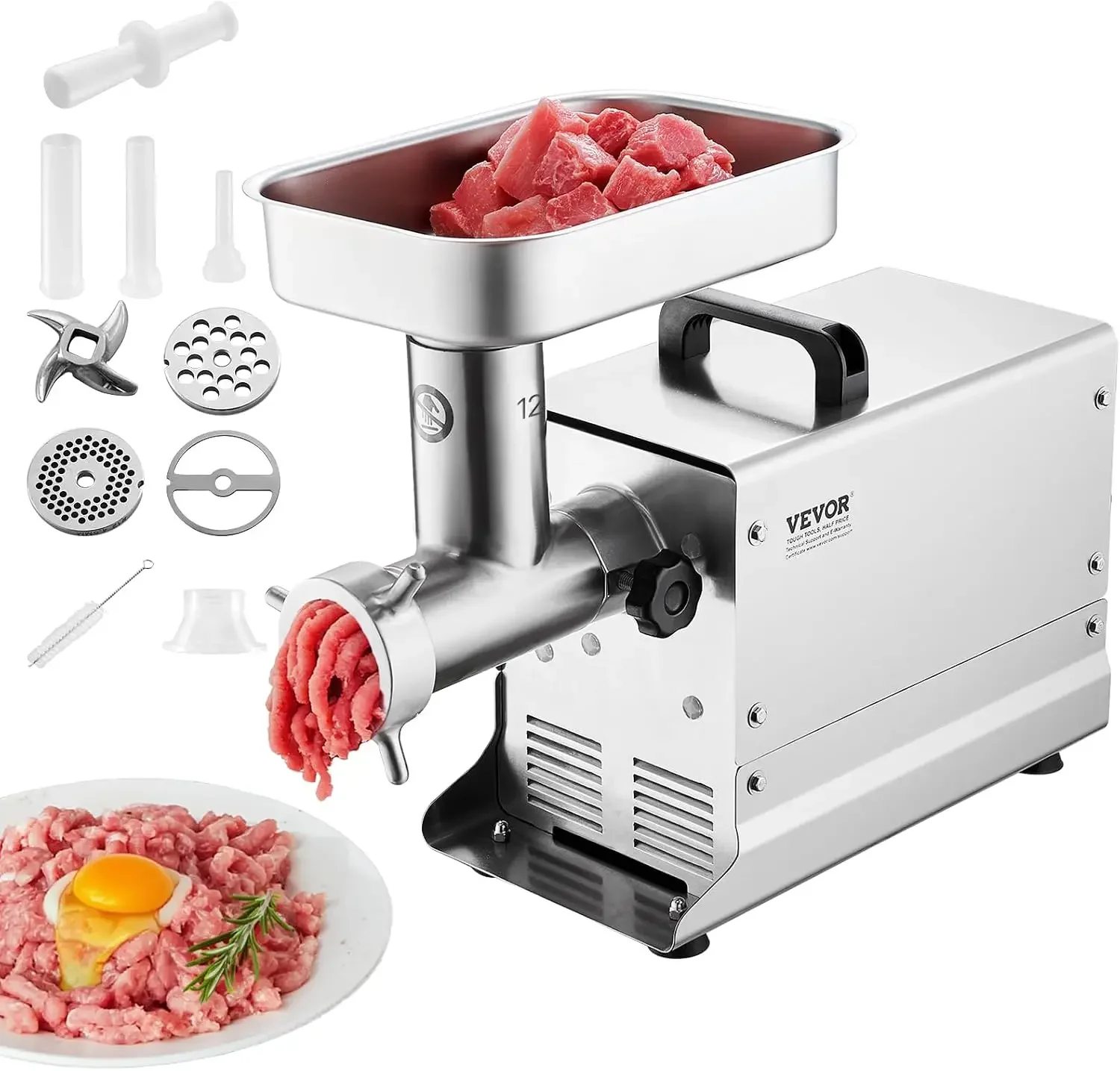 Meat Grinder, 0.75 HP 550W, 11 Lbs/Min Electric Meat Grinders with Blade, Grinding Plate, Sausage Maker, Stainless Steel Commerc
