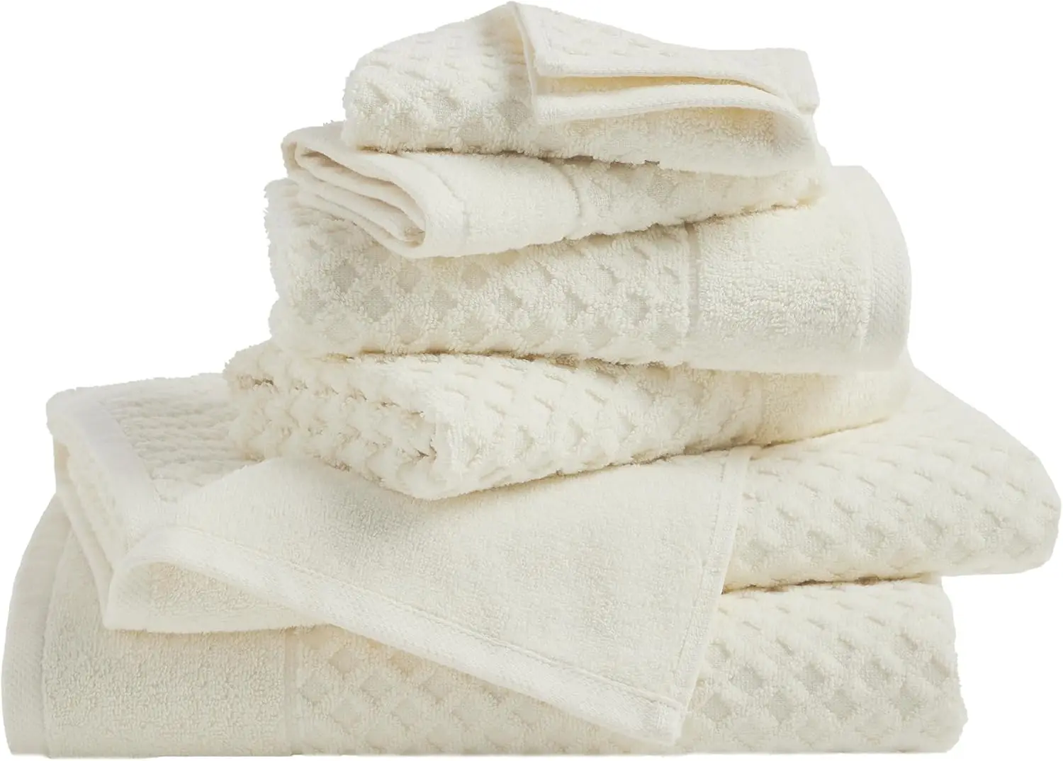 

Набор из 6 банных полотенец из 100% хлопка - вафельное плетение с ромбовидным узором, впитывающие, прочные и быстросохнущие, для ванной комнаты, цвет слоновая кость