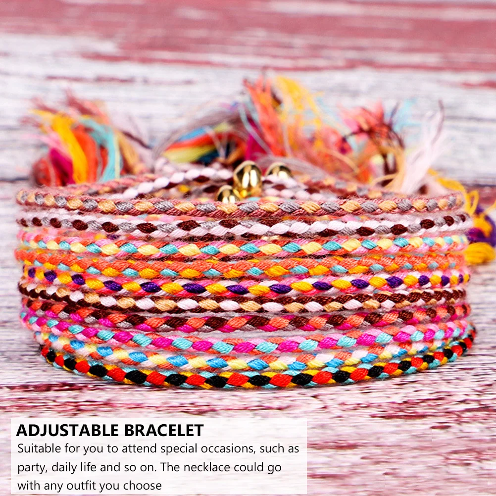 

12Pcs Tibetan Style Copper Bead Chain Bracelet Adjustable Hand Woven Cotton Wrist Chain Fashion Bangle for Party Daily Life Gift