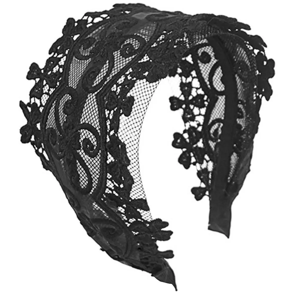 

Wide Lace Headband for Women Elegant Party Hairband Decorative Hair Ornament for Prom Wedding Banquet Daily Wear Black Lace