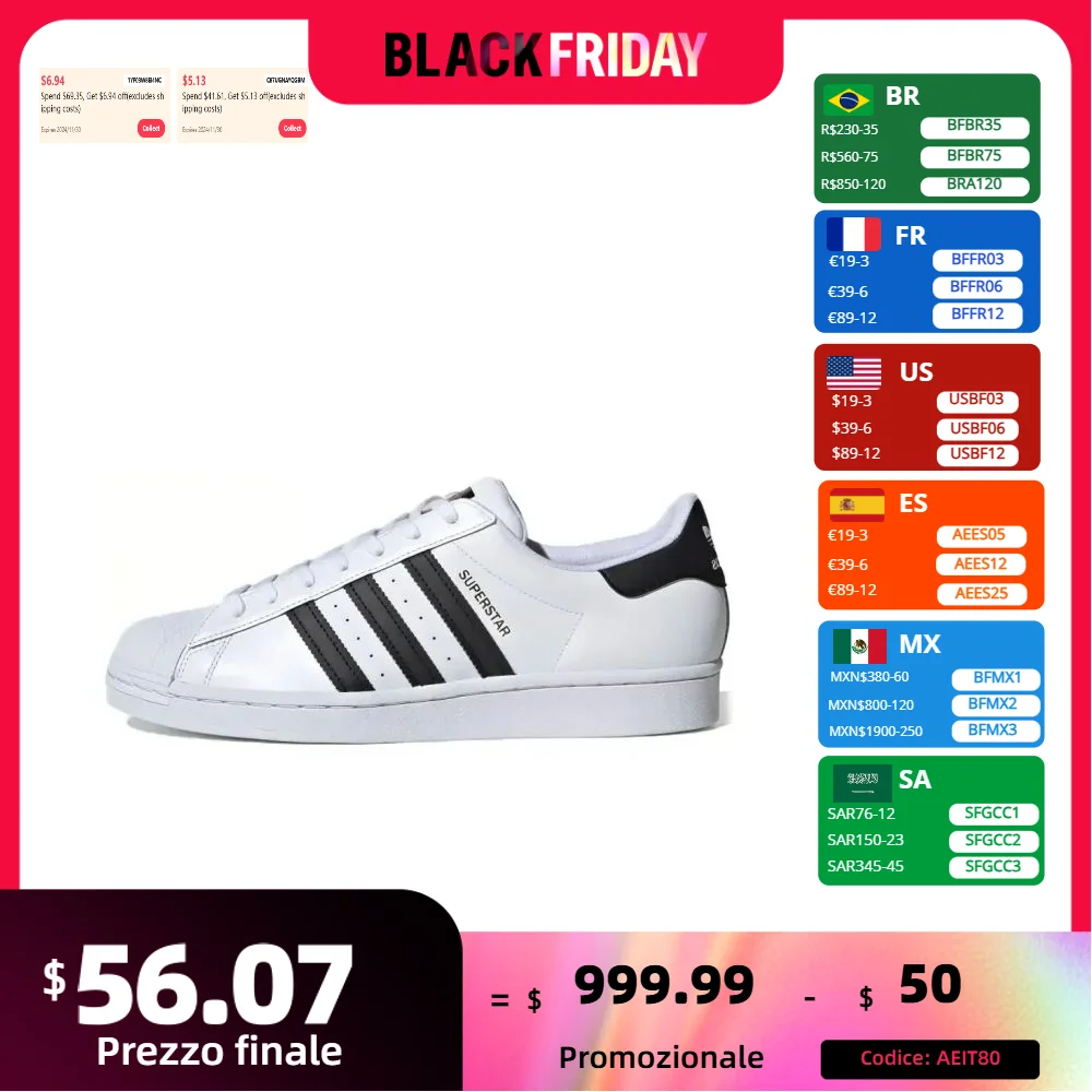 Adidas New SUPERSTAR Low Men and Women Sneaker Classic Casual Board Shoes Lightweight and breathable Sneakers Black&White