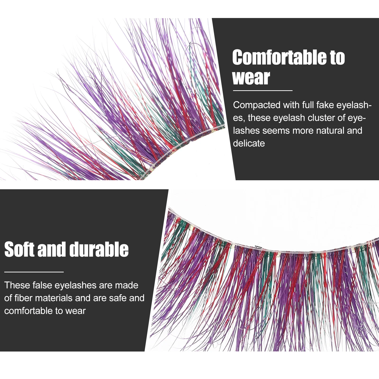 บีเวอร์ตี้ 1 คู่ขนตาปลอมสีสันสดใส ขนตาปลอมดูเป็นธรรมชาติ ไฟเบอร์คลัสเตอร์ แต่งหน้า มาสคาร่า