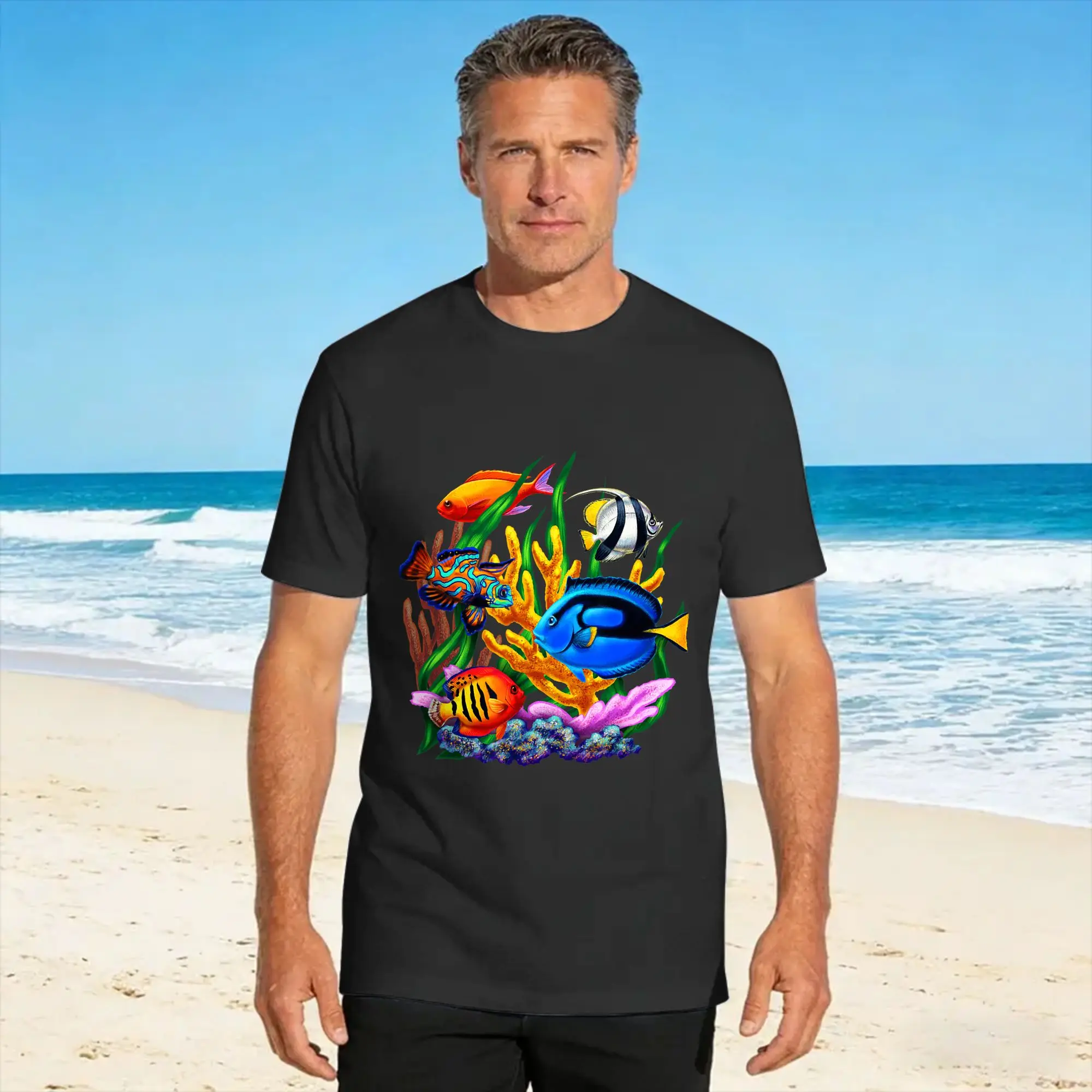 Camiseta vintage Netter Fisch con diseño de vida marina y gráfico de peces tropicales  Camisetas de algodón, camiseta de moda para hombre, camisetas geniales de verano