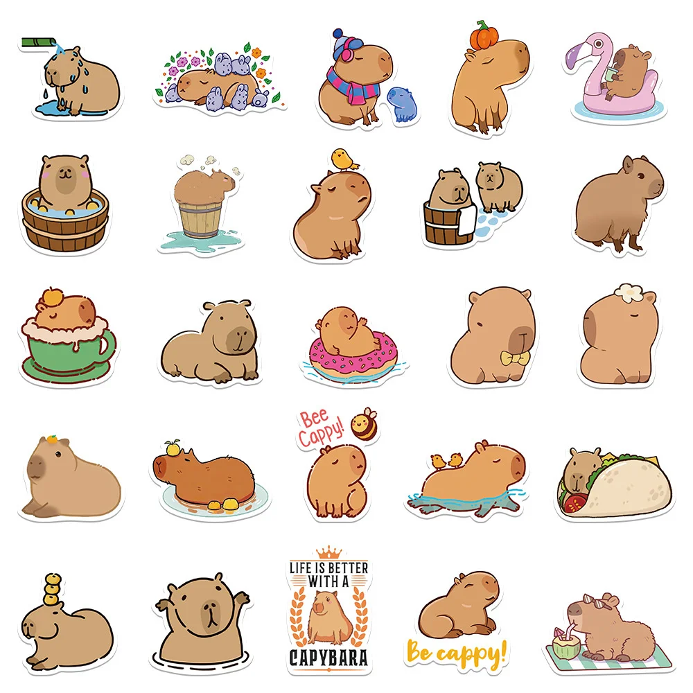 50-Piece Set Of Cartoon Cute Capybara Graffiti Waterproof Stickers Personalized Trendy Decoration Refrigerator Skateboard Decals