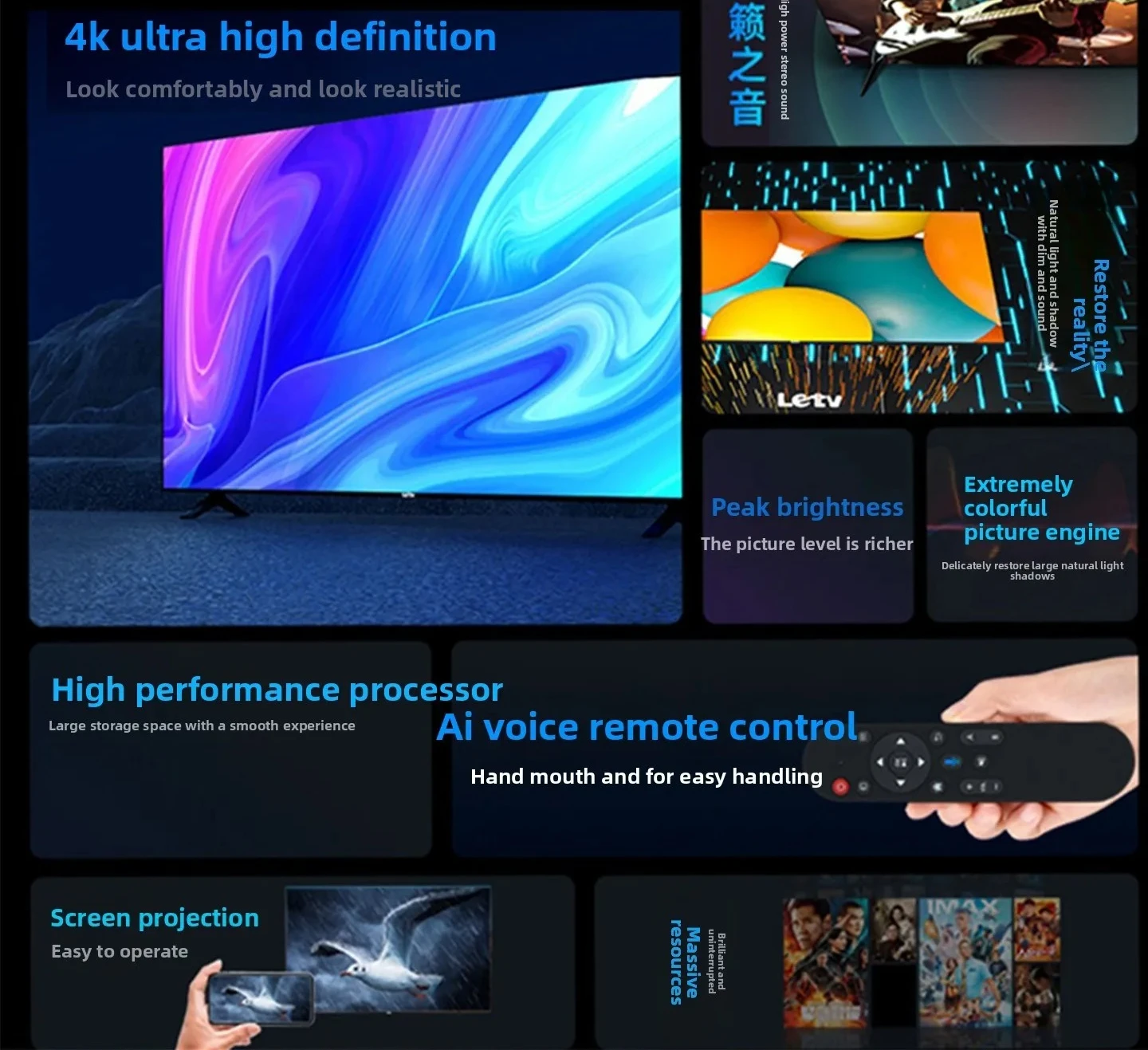 LCD TV Home 43/50/55/60/65/70/75/85/90/100 inch Smart Network Frameless
