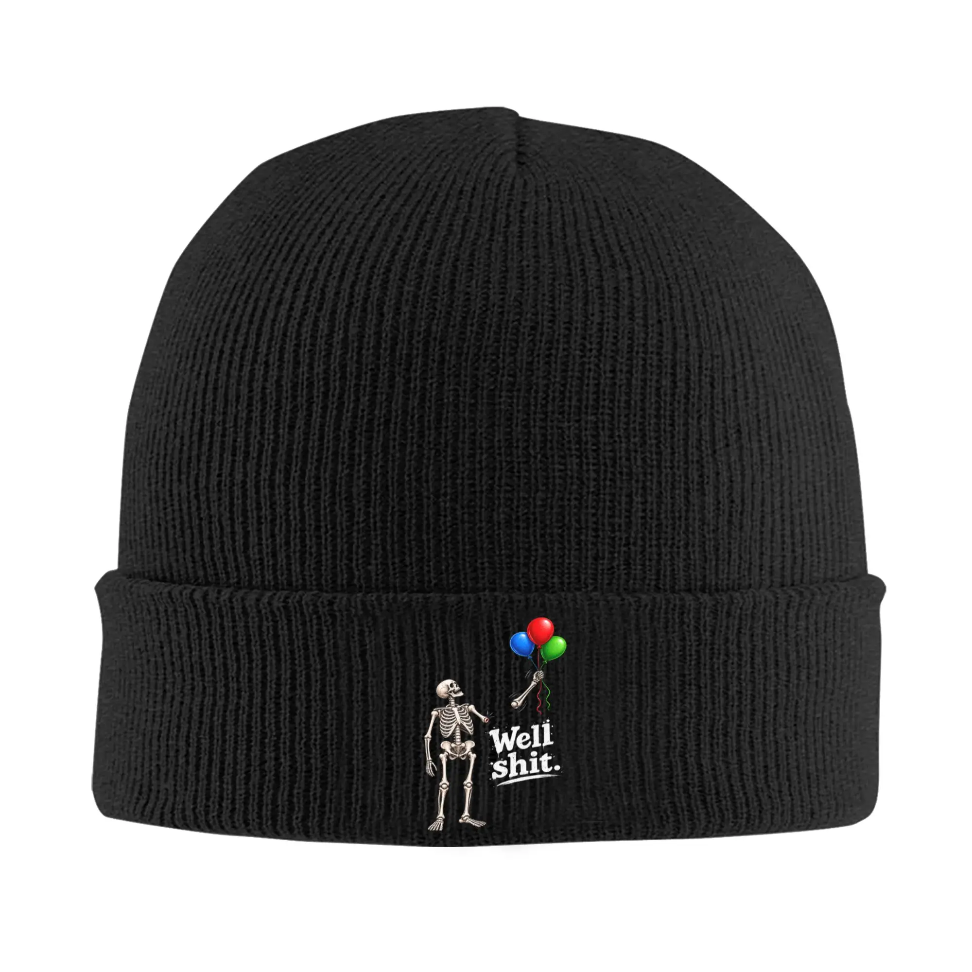 Unisex Adult Skeleton Lost Balloon Well Shit Funny Beanie Hats Cool Knitted Hat Autumn Outdoor Caps Design Elastic Bonnet Hats