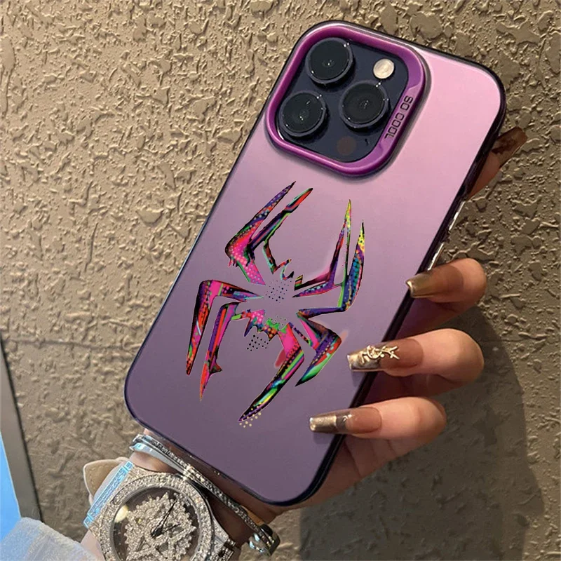 Farbe Spinne Matte Laser Telefon Fall Für iPhone 16 15 14 13 12 11 Pro Max XS X XR 7 8 Plus SE 2020 stoßfest Rüstung Stoßstange Abdeckung