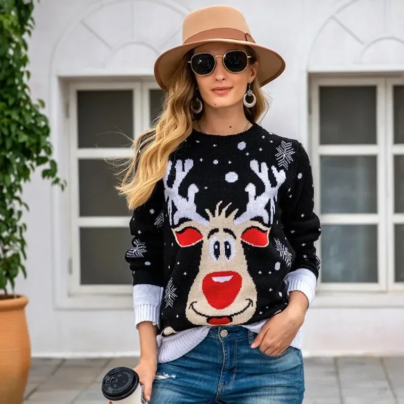 

Women Elk Christmas Sweater 2024 New Autumn Winter Bottomed Kintted Pullover Fashion Streetwear Christmas Clothing Knit Tops